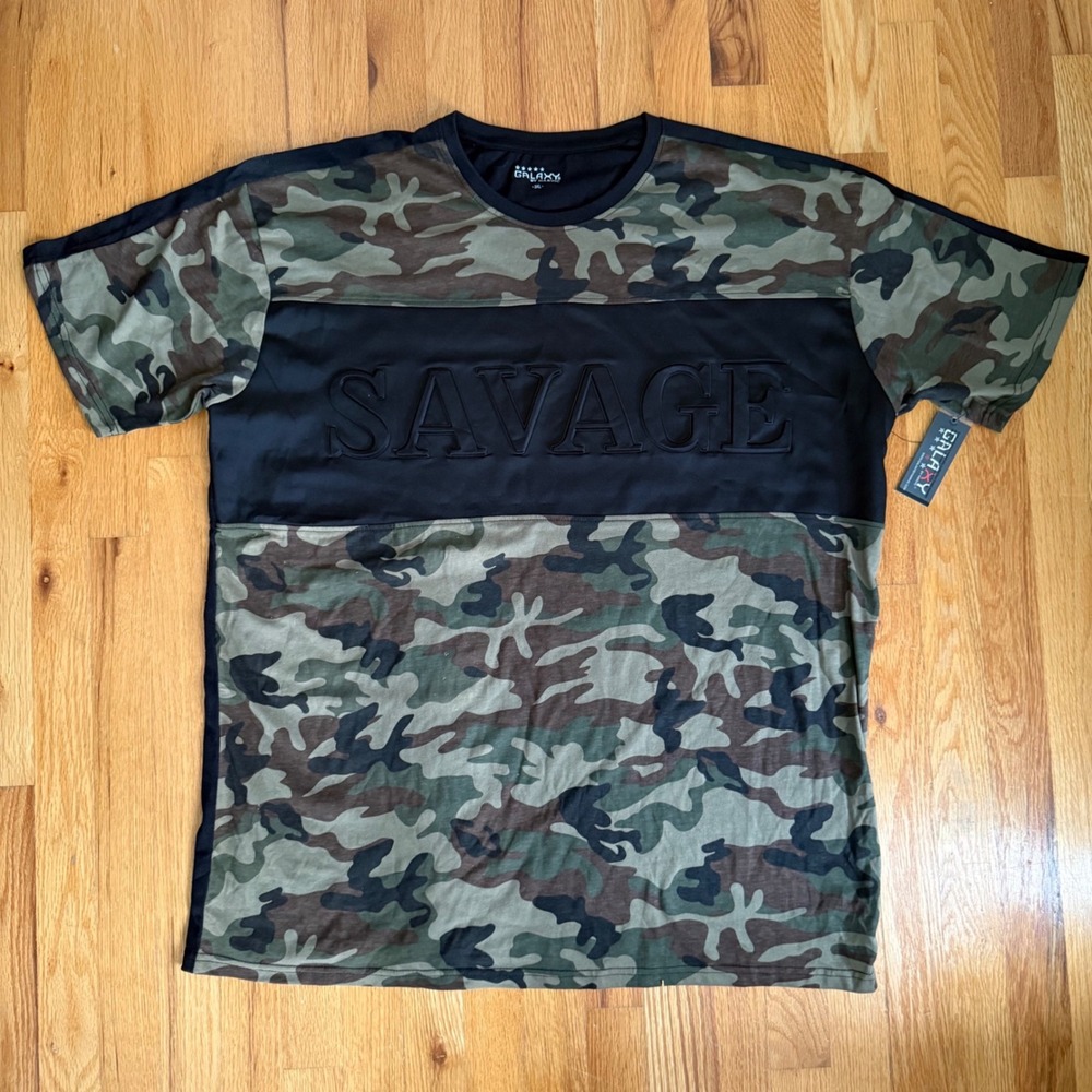 Galaxy by Harvic Savage Camo Shirt Mens 3XL Woodland Black Streetwear Tee NWT